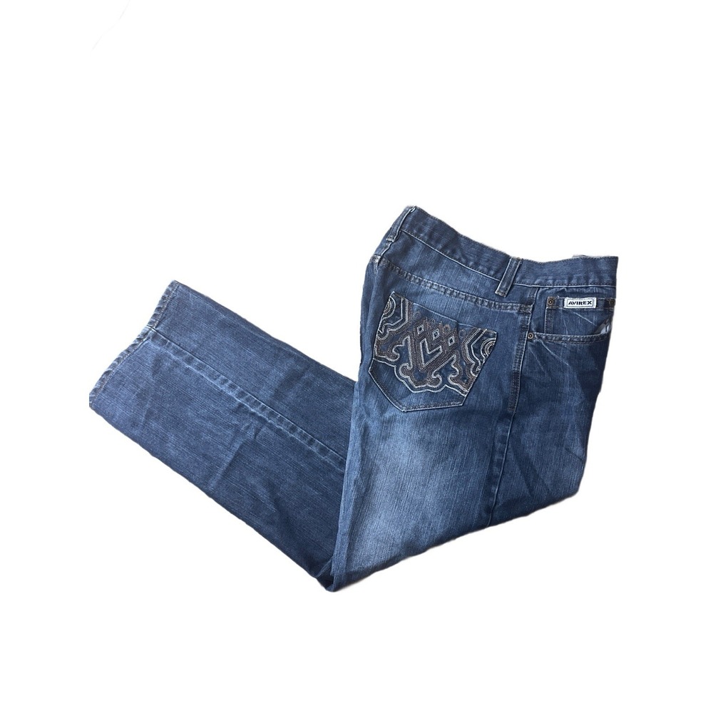 Avirex Jeans Mens 34x30 Blue Wide Loose Baggy Hip Hop Skater Embroidered VTG
